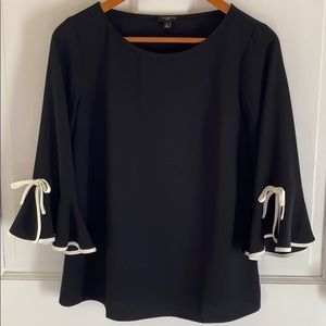 Talbots petite S flounce sleeve black /ivory trim